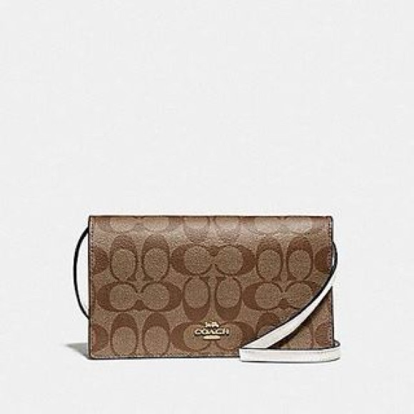 🤍🤎Coach Anna Foldover Clutch Crossbody In Signature Canvas - Picture 14 of 16